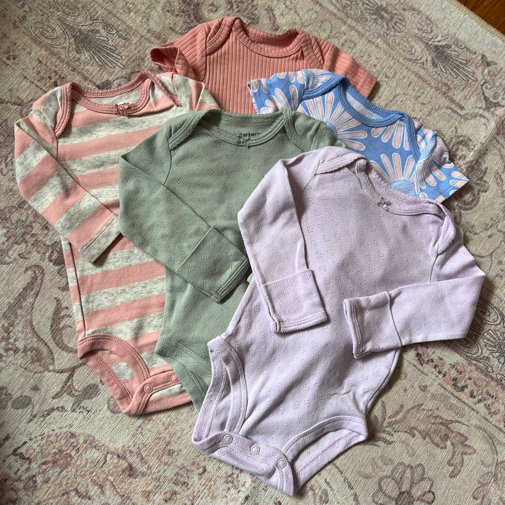 Carter's Pink, Green, and Lavender Bodysuits Set